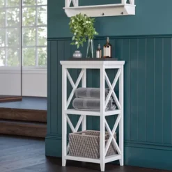 Bathroom Furniture-Kirkland's Home Wood 2-Tier Storage Shelf White