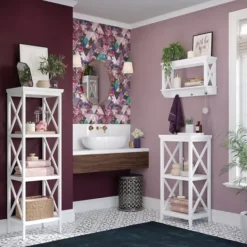 Bathroom Furniture-Kirkland's Home Wood 2-Tier Storage Shelf White