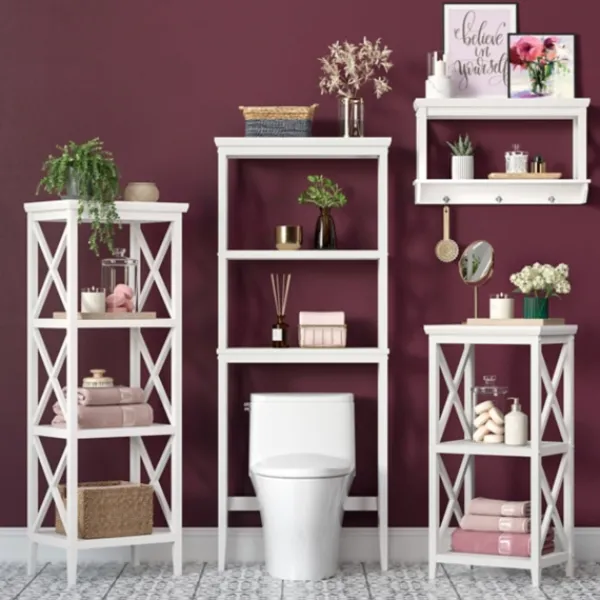 Bathroom Furniture-Kirkland's Home Wood 2-Tier Storage Shelf White