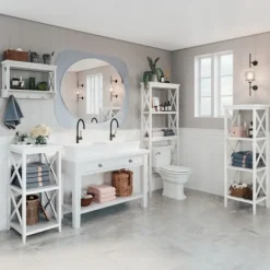 Bathroom Furniture-Kirkland's Home Wood 2-Tier Storage Shelf White