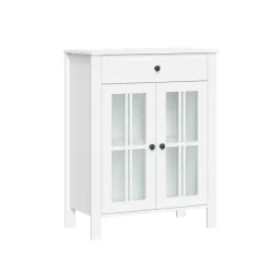 Bathroom Furniture-Kirkland's Home Wood Two Pane Glass Doors Floor Cabinet White