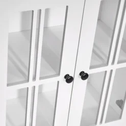 Bathroom Furniture-Kirkland's Home Wood Two Pane Glass Doors Floor Cabinet White