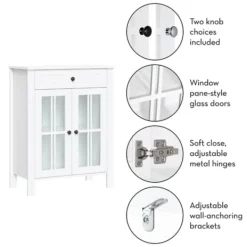 Bathroom Furniture-Kirkland's Home Wood Two Pane Glass Doors Floor Cabinet White