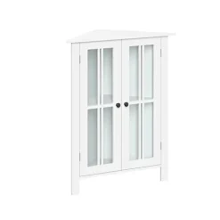 Bathroom Furniture-Kirkland's Home Wood Two Pane Glass Doors Corner Cabinet White