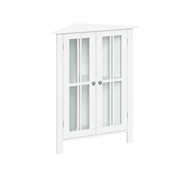 Bathroom Furniture-Kirkland's Home Wood Two Pane Glass Doors Corner Cabinet White