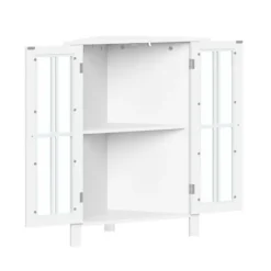 Bathroom Furniture-Kirkland's Home Wood Two Pane Glass Doors Corner Cabinet White