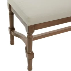 Benches & Ottomans-Kirkland's Home Wood Upholstered Burlap Seat Bench Brown