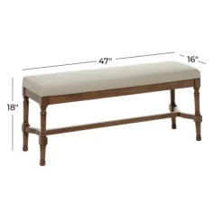 Benches & Ottomans-Kirkland's Home Wood Upholstered Burlap Seat Bench Brown