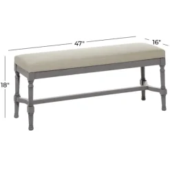 Benches & Ottomans-Kirkland's Home Wood Upholstered Burlap Seat Bench Gray
