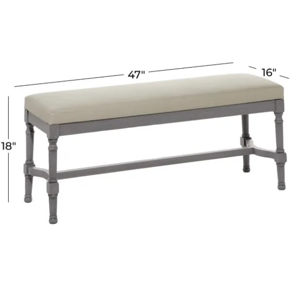 Benches & Ottomans-Kirkland's Home Wood Upholstered Burlap Seat Bench Gray