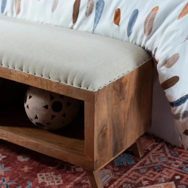 Benches & Ottomans-Kirkland's Home Wood Upholstered Seat Open Storage Bench Brown