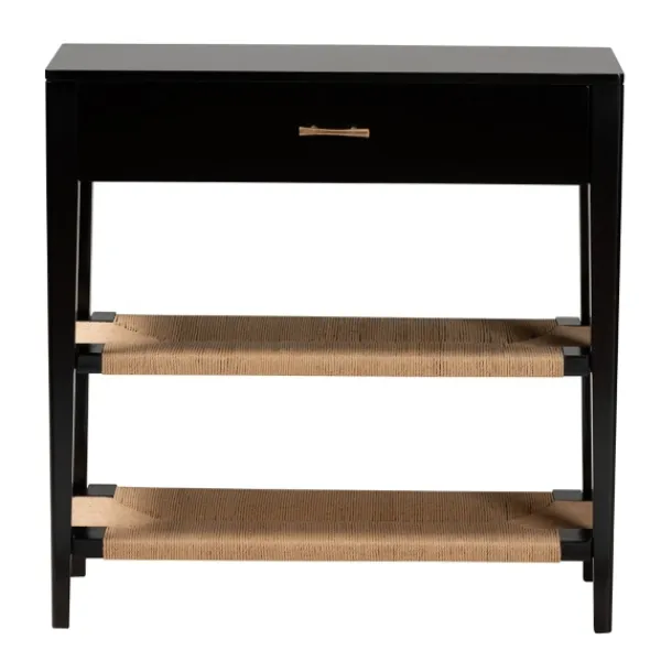 Console Tables-Kirkland's Home Wood Woven Shelves Console Table Black