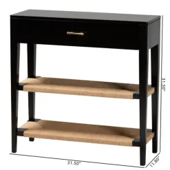 Console Tables-Kirkland's Home Wood Woven Shelves Console Table Black