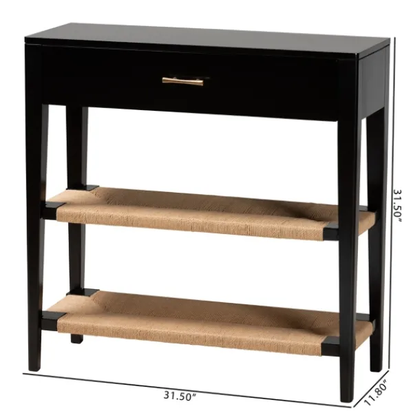 Console Tables-Kirkland's Home Wood Woven Shelves Console Table Black