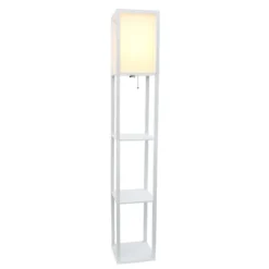 Floor Lamps-Kirkland's Home Wooden Column Shelf Floor Lamp White