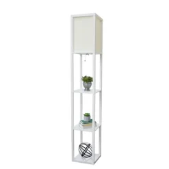 Floor Lamps-Kirkland's Home Wooden Column Shelf Floor Lamp White