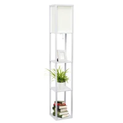 Floor Lamps-Kirkland's Home Wooden Column Shelf Floor Lamp White