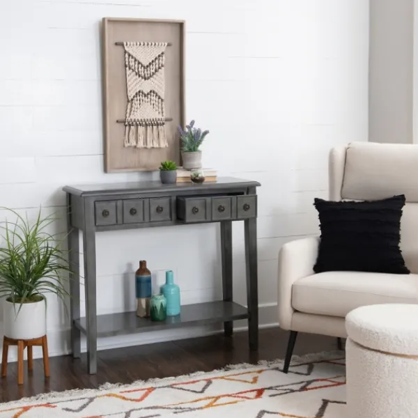 Console Tables-Kirkland's Home Wooden Console Table With Double Drawers Gray