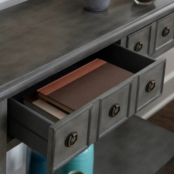 Console Tables-Kirkland's Home Wooden Console Table With Double Drawers Gray