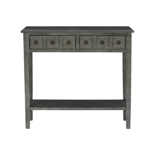 Console Tables-Kirkland's Home Wooden Console Table With Double Drawers Gray