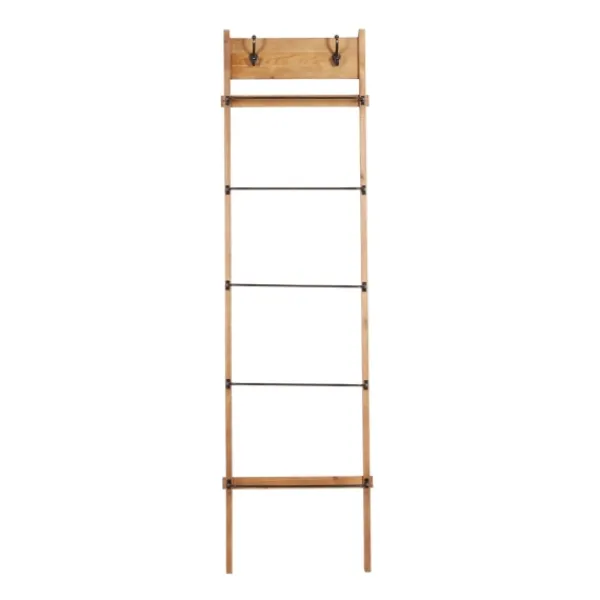 Decorative Accents-Kirkland's Home Wooden Leaning Ladder With Hooks Brown