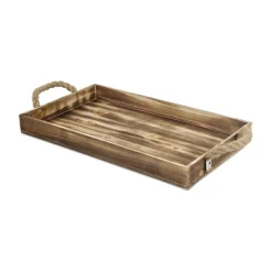 Decorative Trays-Kirkland's Home Wooden Tray With Rope Handles Brown