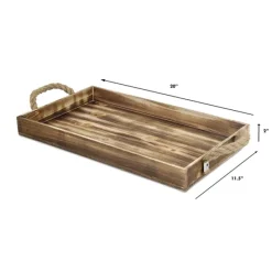 Decorative Trays-Kirkland's Home Wooden Tray With Rope Handles Brown