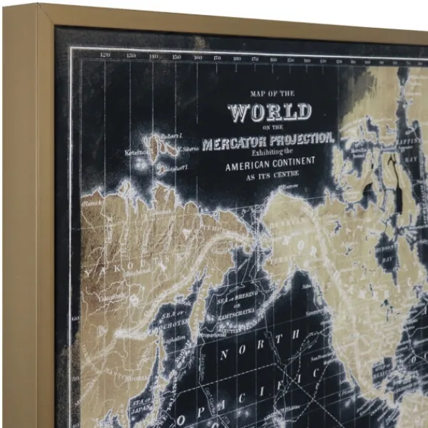 Framed Art-Kirkland's Home World Map On Black Framed Art Print Black/Tan