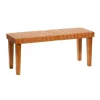 Benches & Ottomans-Kirkland's Home Woven Leather Textured Wood Bench Brown