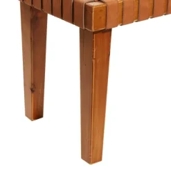Benches & Ottomans-Kirkland's Home Woven Leather Textured Wood Bench Brown