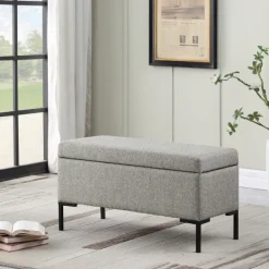 Benches & Ottomans-Kirkland's Home Woven Polyester Storage Bench Gray