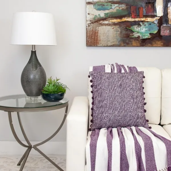 Pillows-Kirkland's Home Woven Pom Pom Pillow Purple
