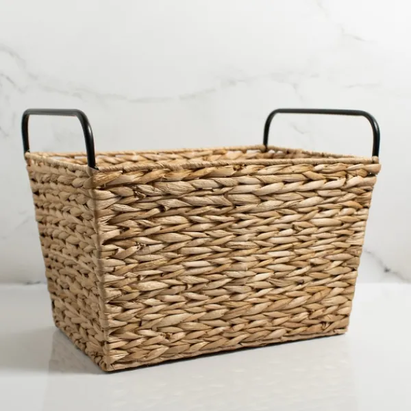 Baskets & Boxes-Kirkland's Home Woven Rat Metal Handle Basket Tan