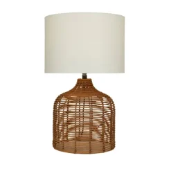 Table Lamps-Kirkland's Home Woven Rattan Base Ivory Shade Table Lamp Brown