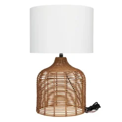 Table Lamps-Kirkland's Home Woven Rattan Base Ivory Shade Table Lamp Brown