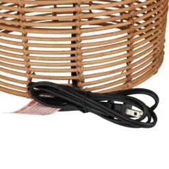 Table Lamps-Kirkland's Home Woven Rattan Base Ivory Shade Table Lamp Brown