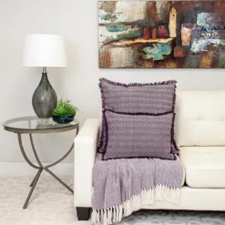 Pillows-Kirkland's Home Woven Stripes Fringe Lumbar Pillow Purple