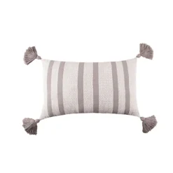 Pillows-Kirkland's Home Woven Tasseled Lumbar Pillow Gray