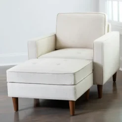 Benches & Ottomans-Kirkland's Home Wyatt Ecru Woven Ottoman Ivory