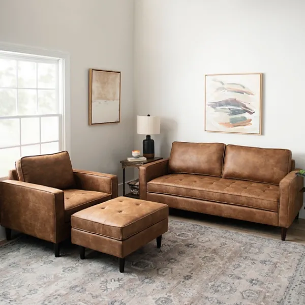 Benches & Ottomans-Kirkland's Home Wyatt Faux Leather Ottoman Brown