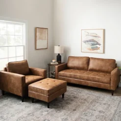 Sofas & Loveseats-Kirkland's Home Wyatt Faux Leather Sofa Brown