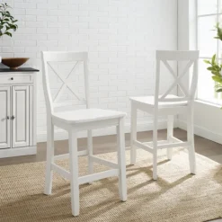 Bar Stools & Counter Height Stools-Kirkland's Home X-Back Farmhouse Counter Stools, Set Of 2 White