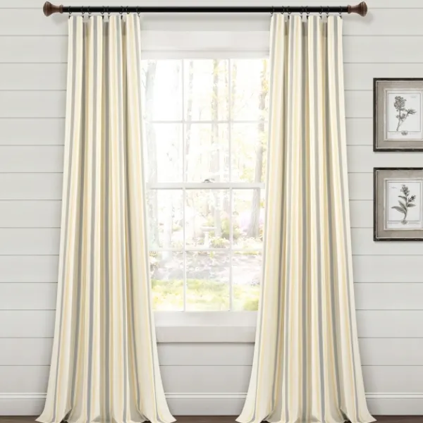 Curtains & Drapes-Kirkland's Home Yellow & Gray Farmhouse Curtain Panel Set, 95 In. Yellow/Gray