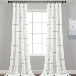 Curtains & Drapes-Kirkland's Home Yellow And Gray Stripe Curtain Panel Set, 84 In. White/Gray/Yellow