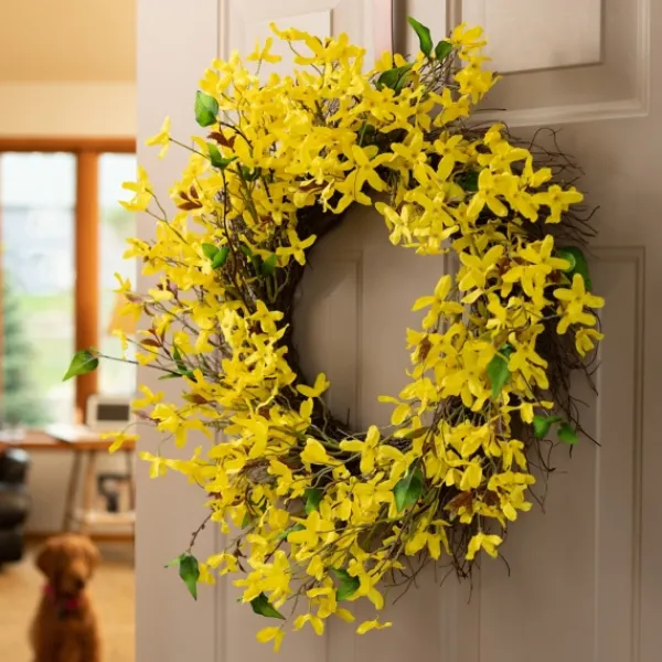 Wreaths-Kirkland's Home Yellow Blooming Forsythia Twig Wreath Yellow/Brown
