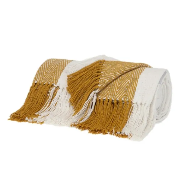 Blankets & Throws-Kirkland's Home Yellow Chalet Striped Fringe Throw Yellow/White