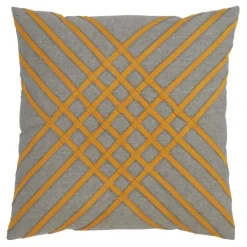 Pillows-Kirkland's Home Yellow Crosshatch Stitch Cotton Throw Pillow Yellow/Gray