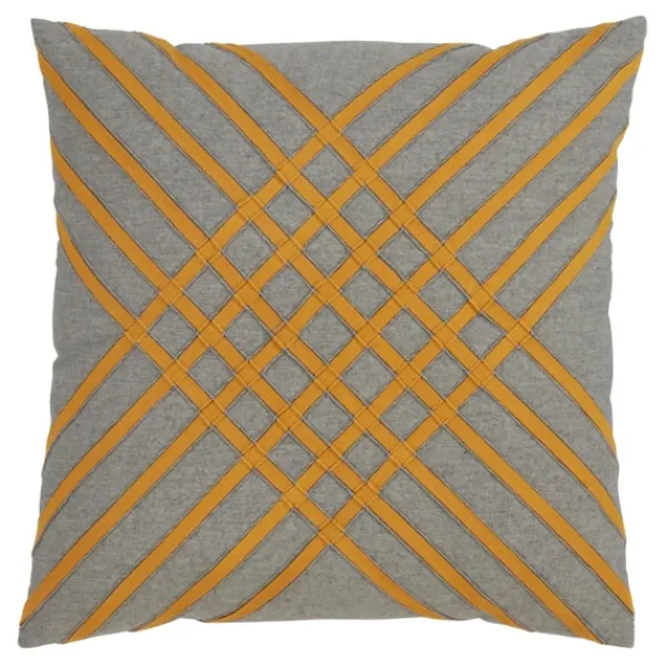 Pillows-Kirkland's Home Yellow Crosshatch Stitch Cotton Throw Pillow Yellow/Gray