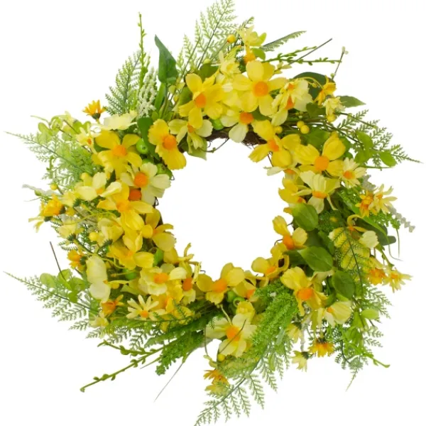 Wreaths-Kirkland's Home Yellow Daisy And Berry Wreath Yellow/Green