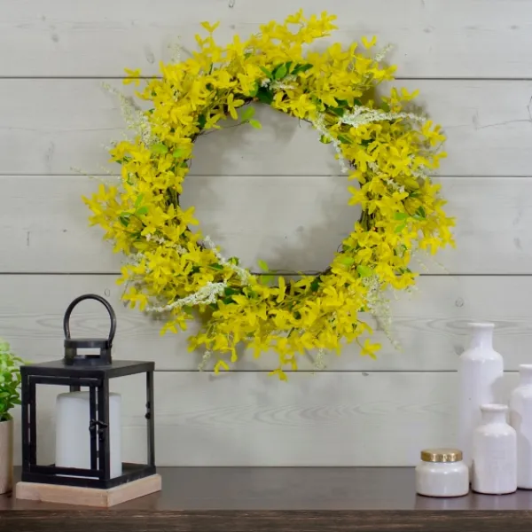 Wreaths-Kirkland's Home Yellow Jasmine Spiral Wreath Yellow/Green